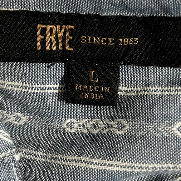 FRYE Size Large Popover Cotton Tunic Top 3/4 Sleeve Diamond Stripe Half Button - Picture 5 of 16